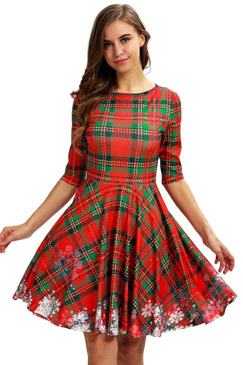 Load image into Gallery viewer, Green Print Christmas Vintage Dress