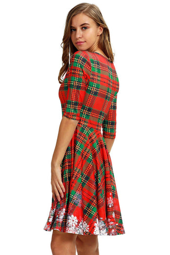 Green Print Christmas Vintage Dress