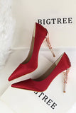 Burgundy Shallow Metal Stiletto Heels