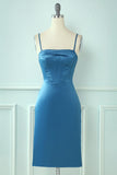 Blue Spaghetti Straps Tight Cocktail Dress
