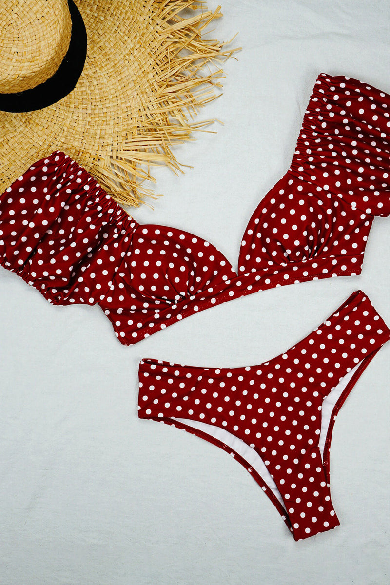 Load image into Gallery viewer, Puff Sleeve Polka Dot V-Neck Bikini
