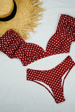 Puff Sleeve Polka Dot V-Neck Bikini