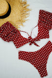 Puff Sleeve Polka Dot V-Neck Bikini