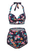 Load image into Gallery viewer, Navy Blue Printed Halter Two Piece Swimwear