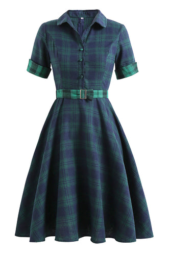 Green Plaid 1950s Dress