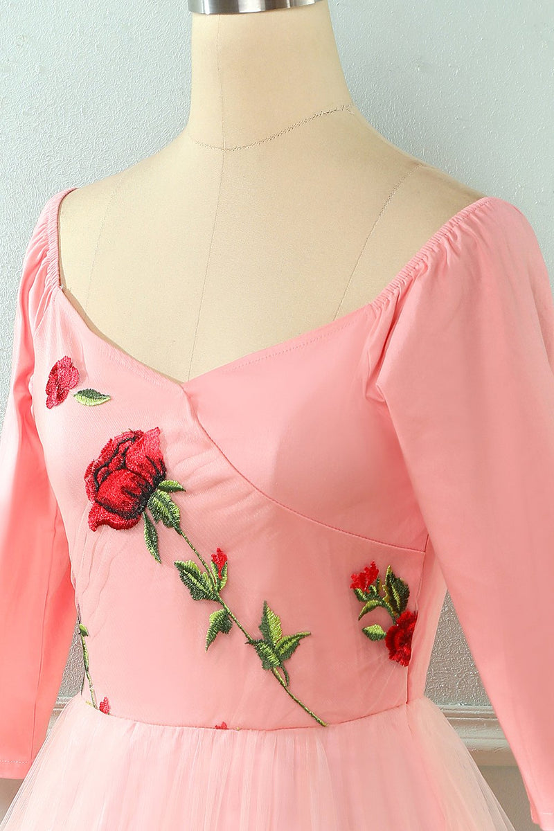 Load image into Gallery viewer, Embroidered Rose Lace Mesh Vintage Dress