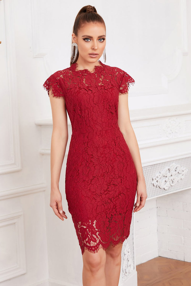 Load image into Gallery viewer, Red Bodycon Lace Dress