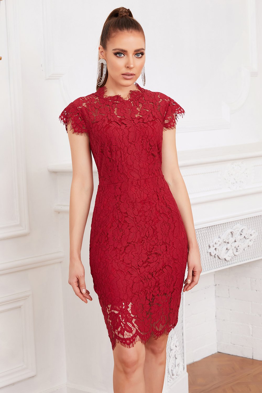 Red Bodycon Lace Dress