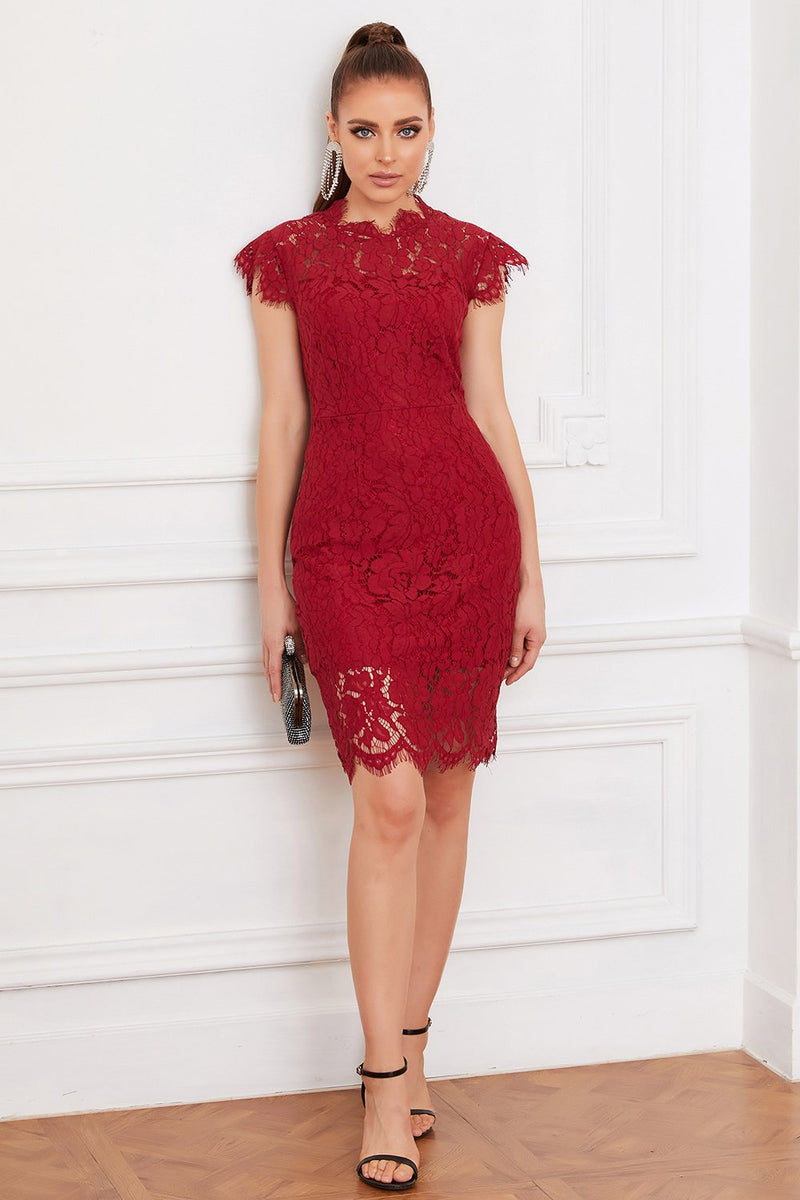 Load image into Gallery viewer, Red Bodycon Lace Dress