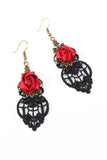 Red and Black Halloween Crochet Drop Earrings