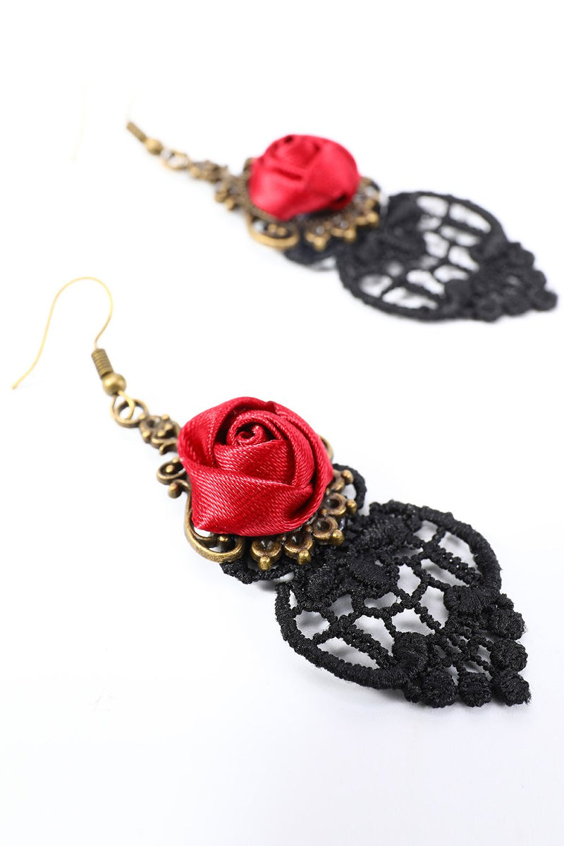 Load image into Gallery viewer, Red and Black Halloween Crochet Drop Earrings