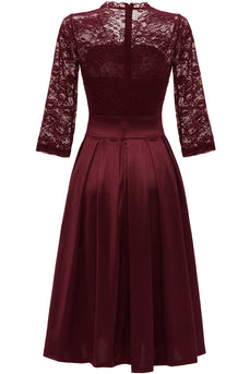 Burgundy 3/4 Sleeves Lace Formal Dress