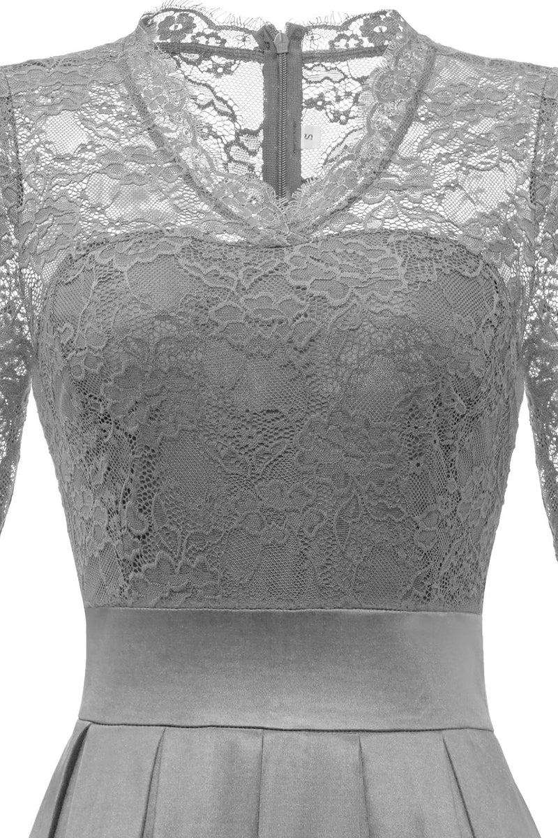 Load image into Gallery viewer, Grey Lace Formal Dress with Sleeves