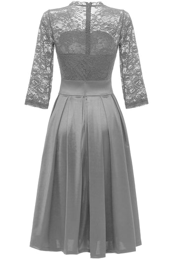 Grey Lace Formal Dress with Sleeves