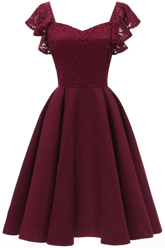 Sweetheart Burgundy Vintage Lace Party Dress