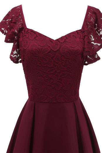 Sweetheart Burgundy Vintage Lace Party Dress