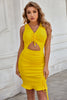Load image into Gallery viewer, V Neck Tight Fitting Yellow Cocktail Party Dress