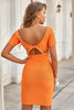 Load image into Gallery viewer, Sexy V Neck Orange Cocktail Dress