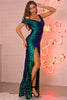 Load image into Gallery viewer, Off Shouder Sequins Prom Dress with Slit