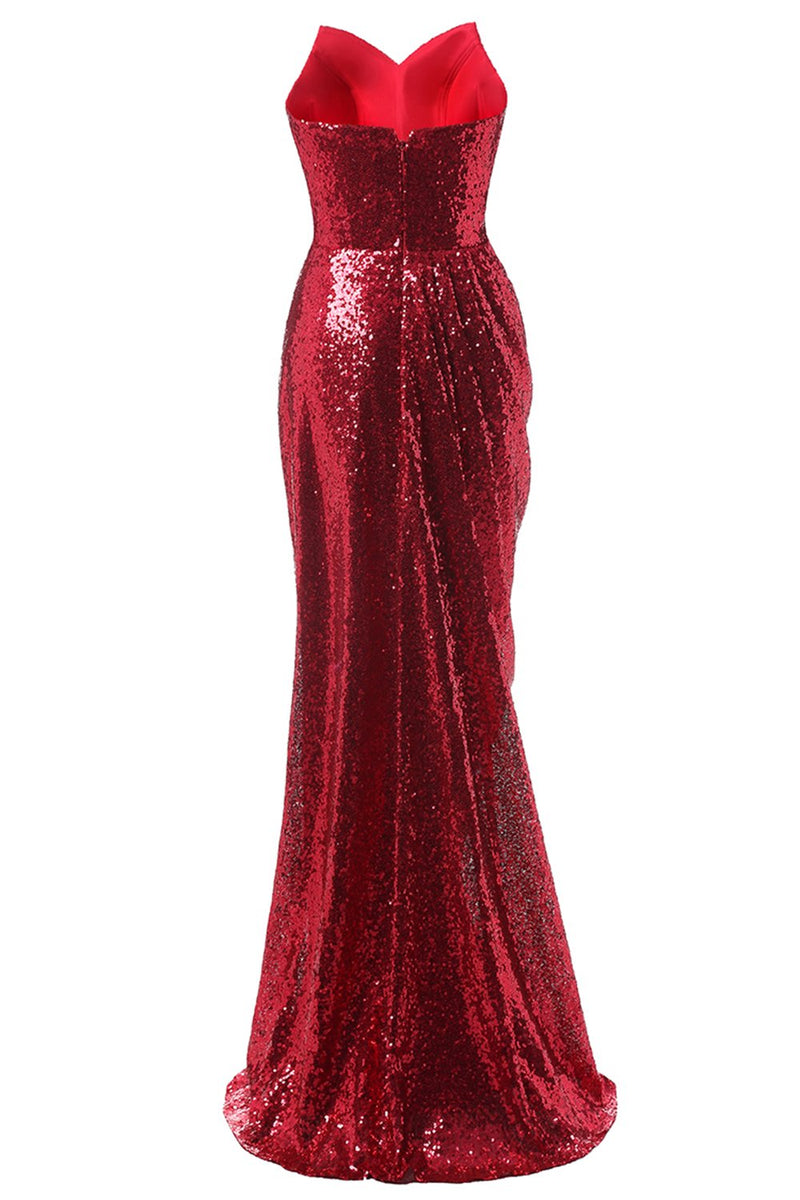 Zapaka Women Red Sequin Formal Dress Mermaid Sweetheart Long Party ...