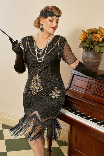 Plus Size 1920s Gatsby Sequin Fringes Flapper Dress