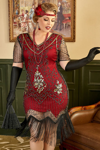 Plus Size 1920s Gatsby Sequin Fringes Flapper Dress