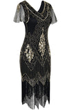 V Neck Black 1920s Flapper Dress