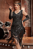 Black V-Neck Fringe Sequins Gatsby 1920s Flapper Dress