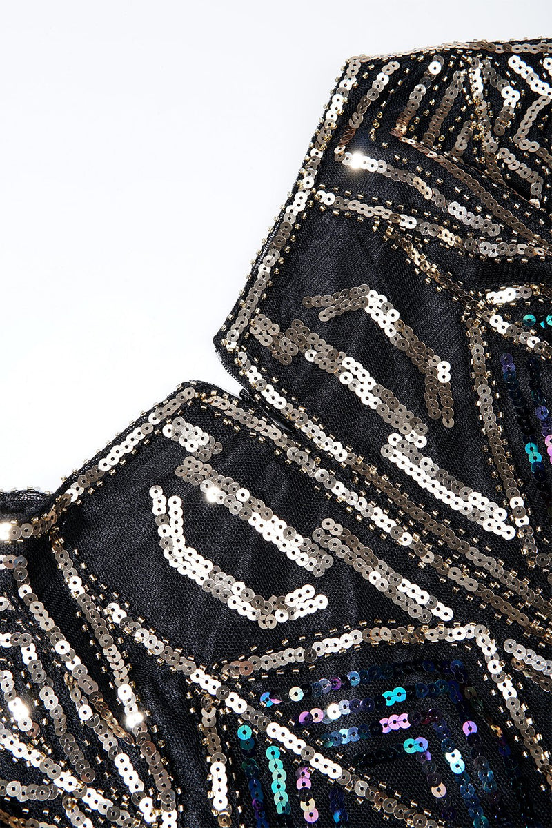 Load image into Gallery viewer, Blue Sequins Fringe 1920s Dress with Sleeves