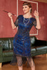 Load image into Gallery viewer, Blue Sequins Fringe Gatsby 1920s Dress with Sleeves