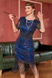 Blue Sequins Fringe Gatsby 1920s Dress with Sleeves