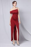 Burgundy One Shoulder Formal Dress with Slit