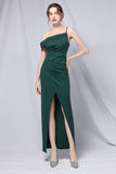 Burgundy One Shoulder Formal Dress with Slit