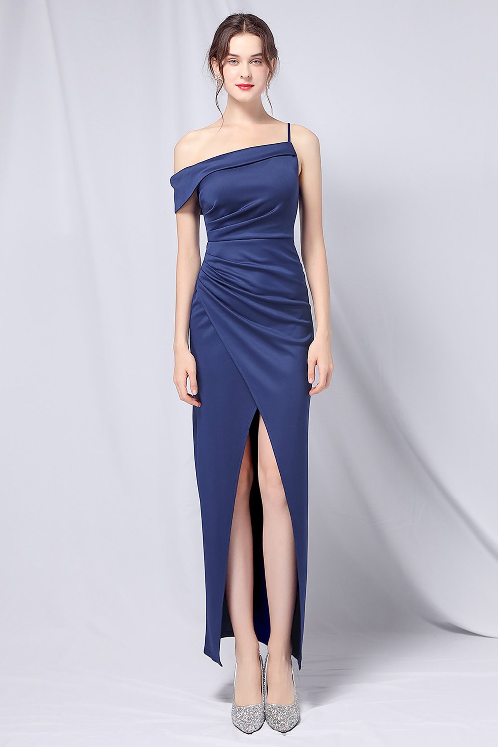 Burgundy One Shoulder Formal Dress with Slit