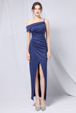 Burgundy One Shoulder Formal Dress with Slit