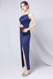Burgundy One Shoulder Formal Dress with Slit