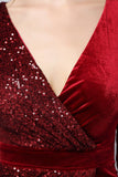 Burgundy Sequins & Velvet Cocktail Dress