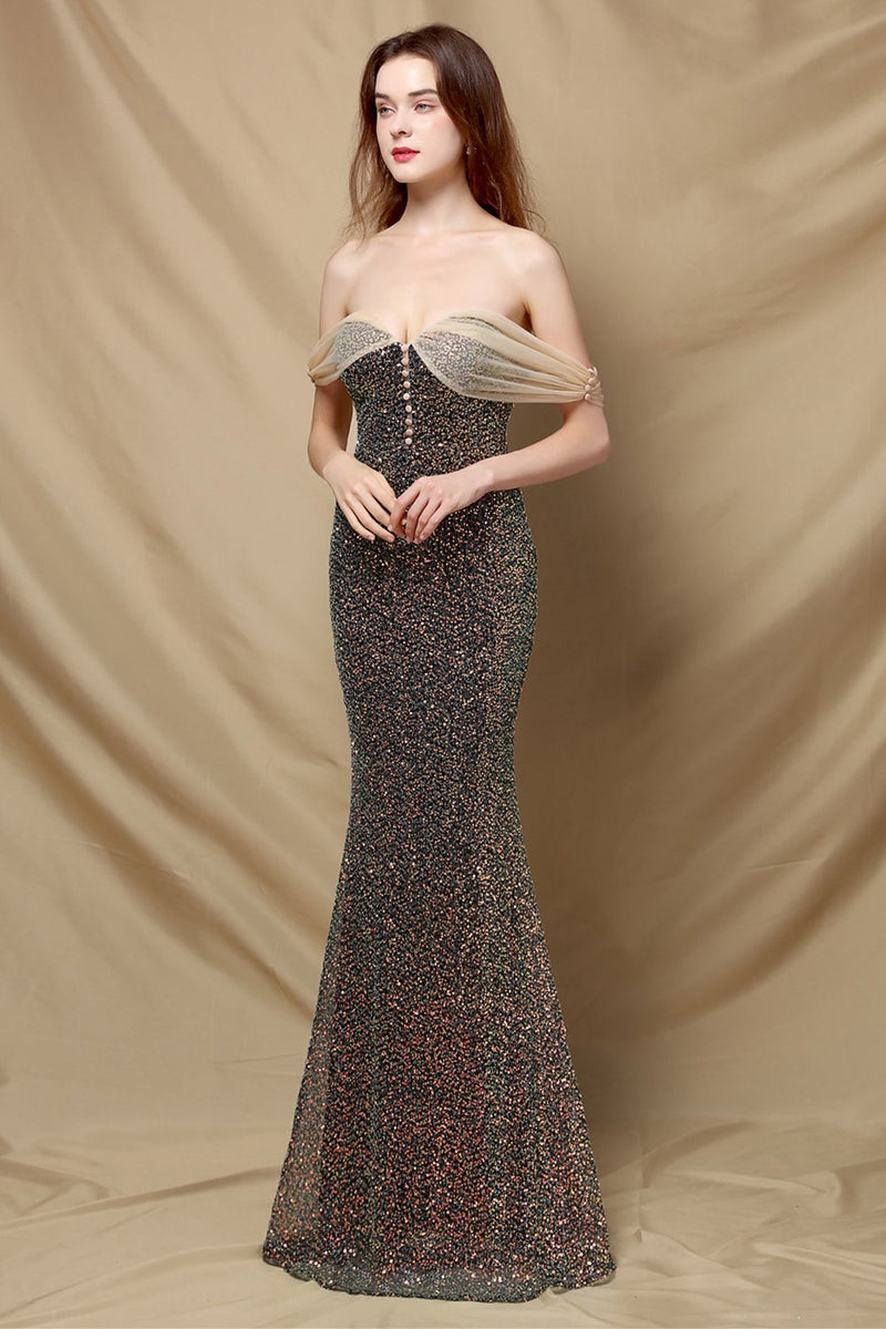 Load image into Gallery viewer, Off Shoulder Sequins Mermaid Formal Dress