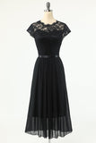 Classic A Line Black Party Dress with Lace