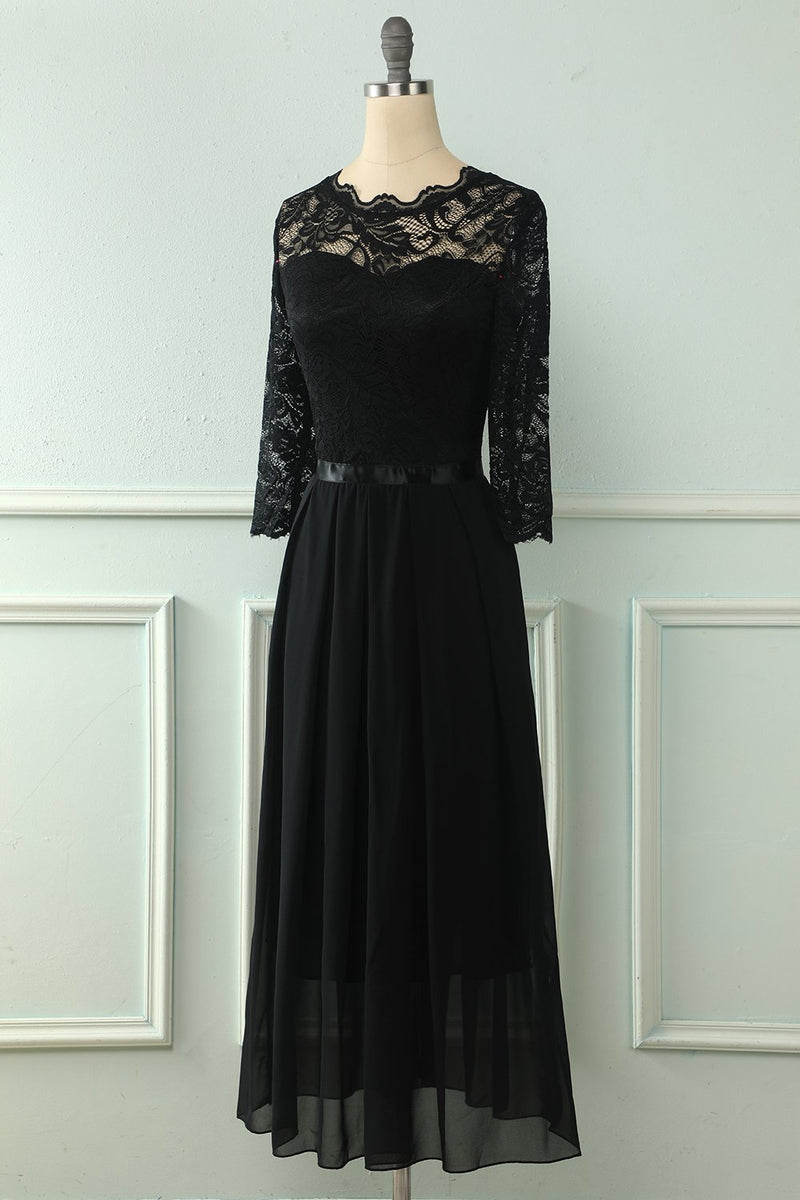 Load image into Gallery viewer, Black Lace Dress with Long Sleeves
