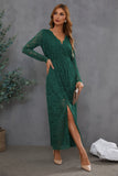 Green Lace Formal Dress with Long Sleeves