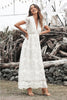 Load image into Gallery viewer, V-Neck White Lace Wedding Party Dress