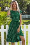 Green Polka Dots Midi Summer Dress