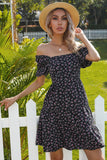 Floral Square Neck Bubble Short Sleeves Boho Dress