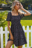 Floral Square Neck Bubble Short Sleeves Boho Dress