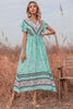 Load image into Gallery viewer, Green V-neck Print Maxi Summer Dress