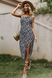 Black Print Summer Dress with Slit