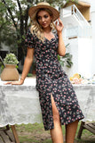 Floral Print Black Midi Summer Dress