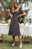 Floral Print Black Midi Summer Dress