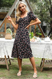 Floral Print Black Midi Summer Dress